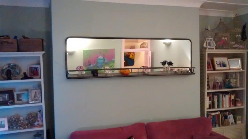 Large Modern Horizontal Pane Mirror With Nifty Built In Shelf Hung Large Modern Horizontal Pane Mirror With Nifty Built In Shelf Hung A Living Room The Picture Hanger